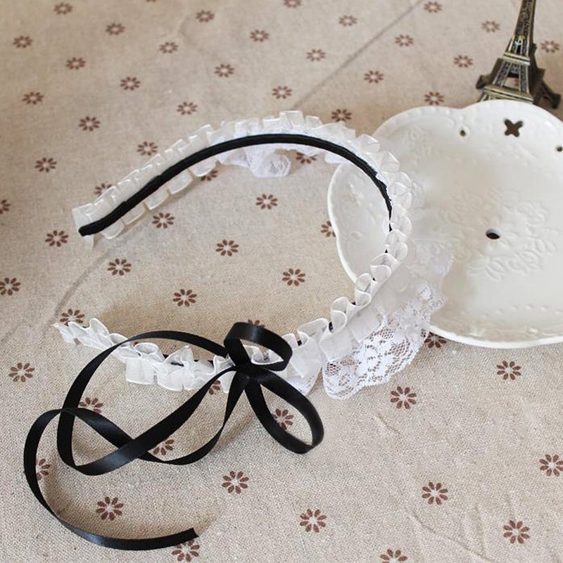 YOMORIO Women's Hair Hoop Anime Maid Cosplay Headband Lolita Lace Flower Headwear Hair Accessory White - Image 4